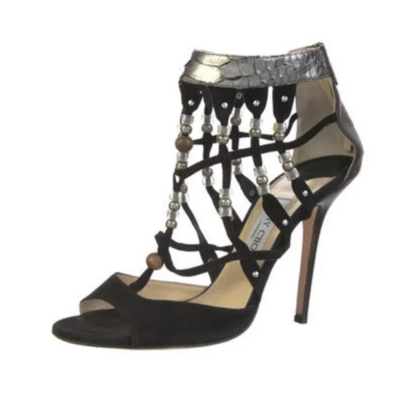 Jimmy Choo Black Brown Beaded Stilletto Heels Sandals Size 40 9 - Picture 2 of 5